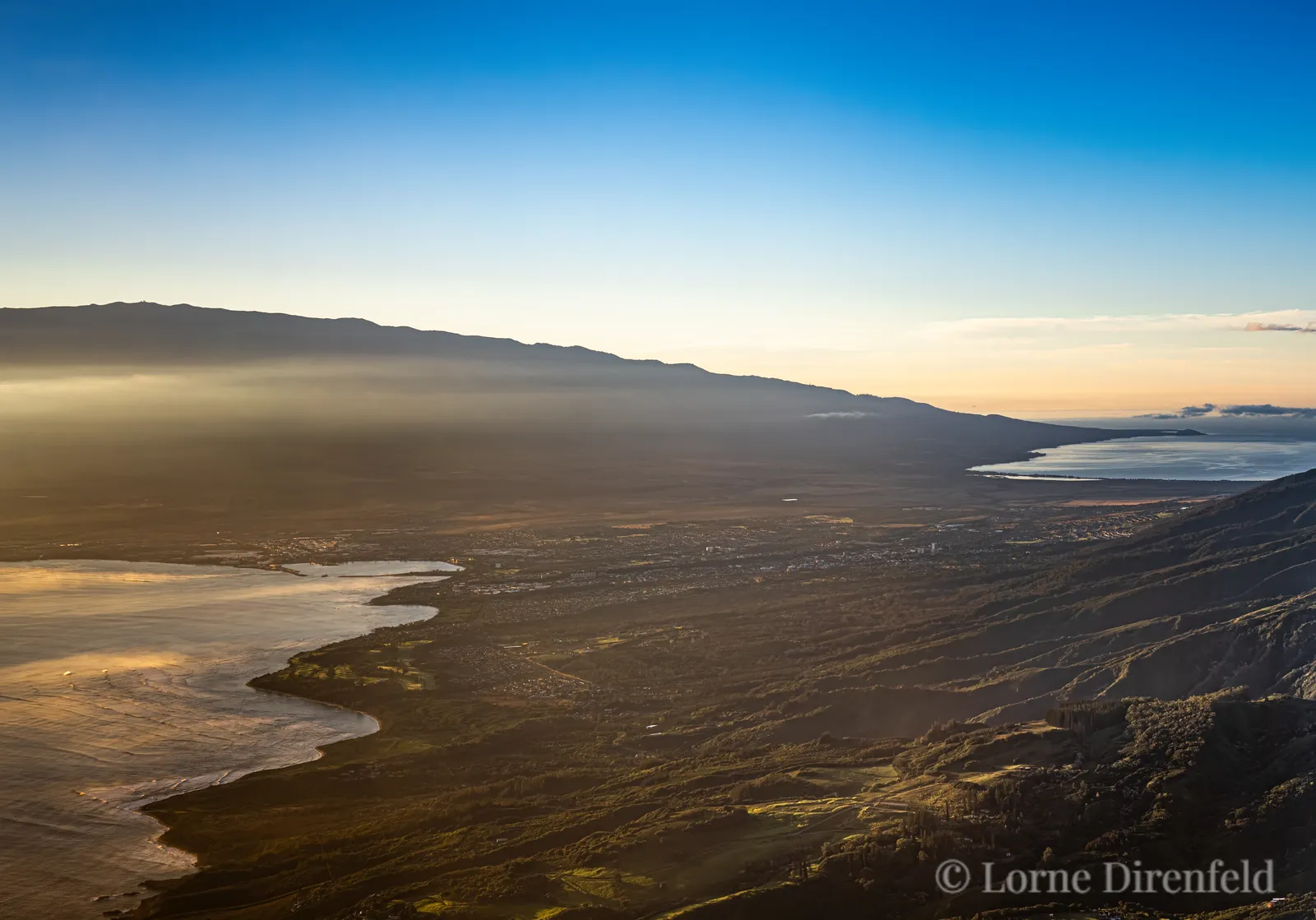 Maui in the morning, looking to the east, across the central valley to Haleakala,  and the north and south shores . . .